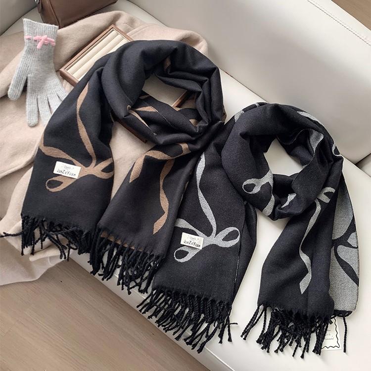 Korean retro bow knitted scarf women's winter new warm neck protection high-end shawl scarf winter