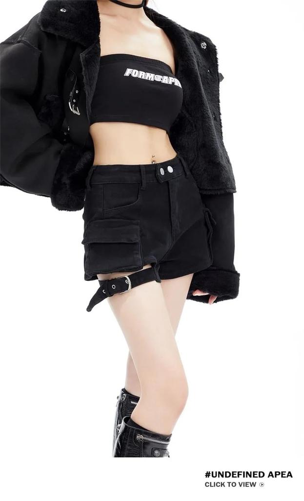 KSLAT Denim Hot Cargo Garter High Gal Korean Military Style Women's Shorts, Pants, Pants, Jeans, Waist, A-Line, Style, Casual, Summer, Sexy, (Color 4,