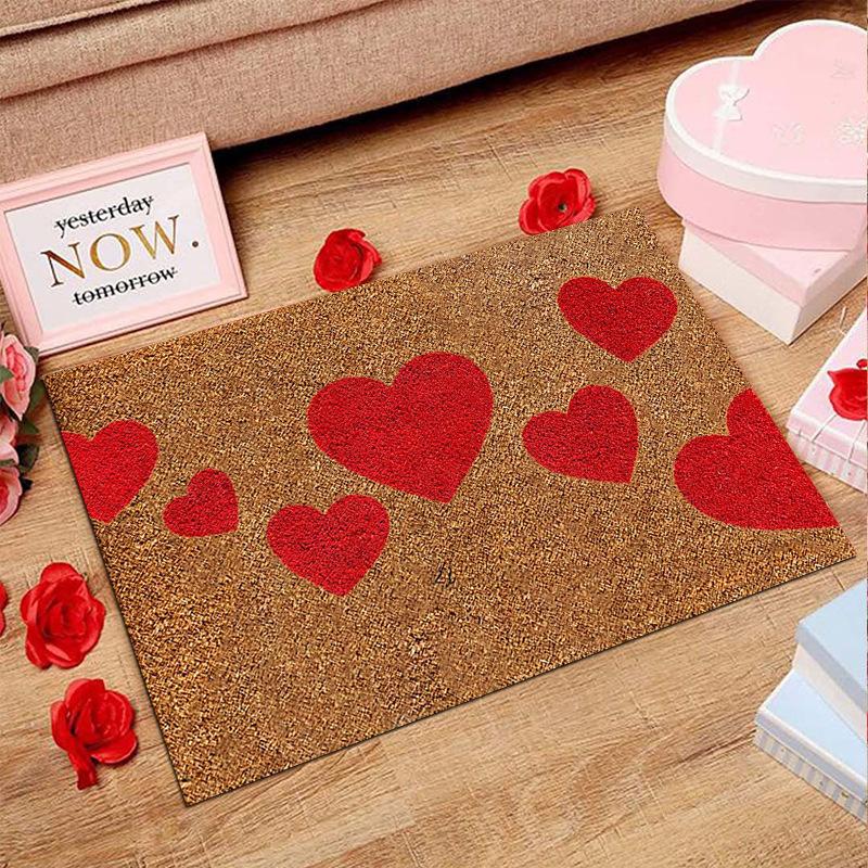 American Valentine's Day Series Crystal Velvet Carpet Love Door Mat Festive Holiday Home Decoration Mat Gift Wedding Mat