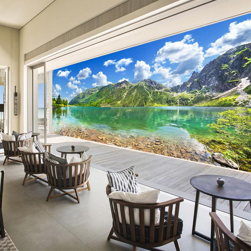 3D Nástěnné malby Moderní tapeta s přírodním motivem krajiny Jezero Les Nástěnná látka Obývací pokoj TV Pozadí Nástěnné malby