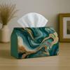 1pc Offers Two Size Options for an Abstract Marble Tissue Box Featuring an Emerald Golden Swirl Design. This Napkin Storage Organizer Is Perfect for T