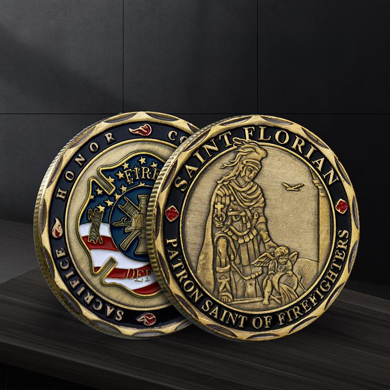 מטבע הנצחה של פטרון הכבאי, St. מטבע זהב מצופה ברונזה אמריקאי פלוריאן מטבע הנצחה