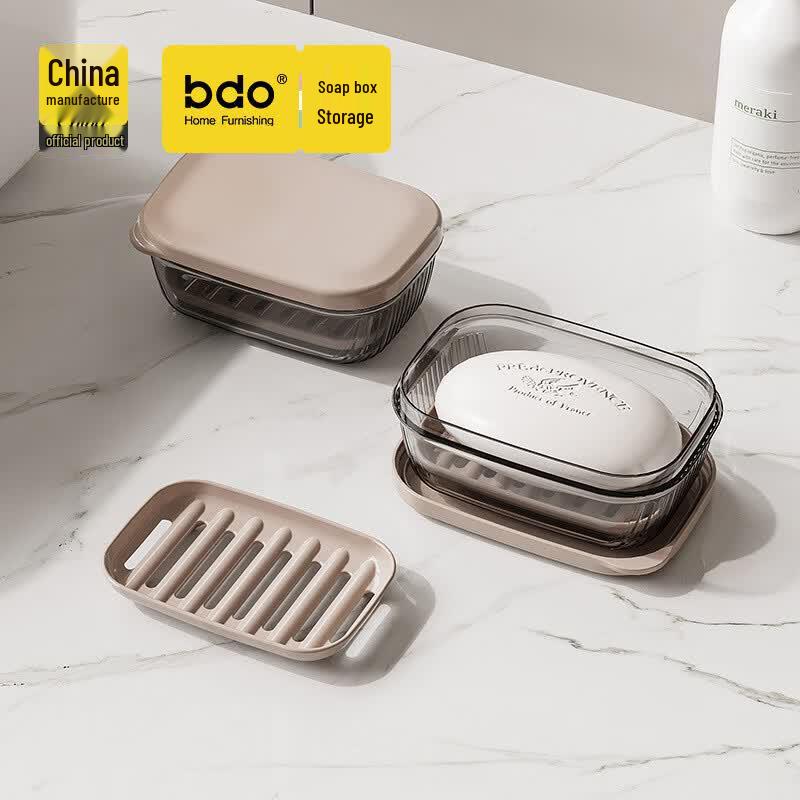 BDO Countertop Double-Layer Draining Soap Dish with Lid