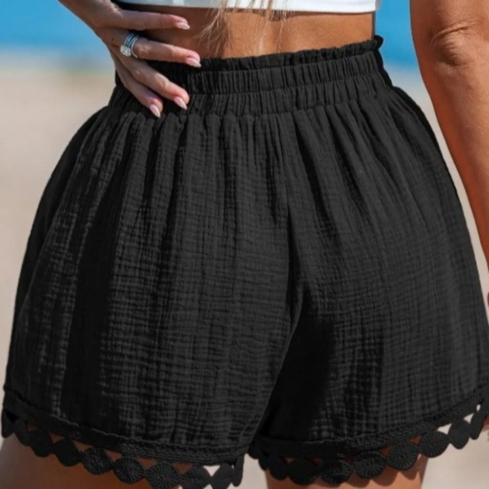 High Waist Beach-Style Shorts Thin Women's Shorts Vintage Lace-Trimmed Shorts Resort Wear