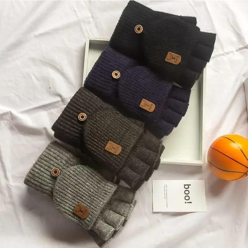 Mănuși tricotate fără degete, iarnă, mănuși calde cu ecran tactil, pentru bărbați, femei, mănuși calde, cu jumătate de deget, pentru studenți