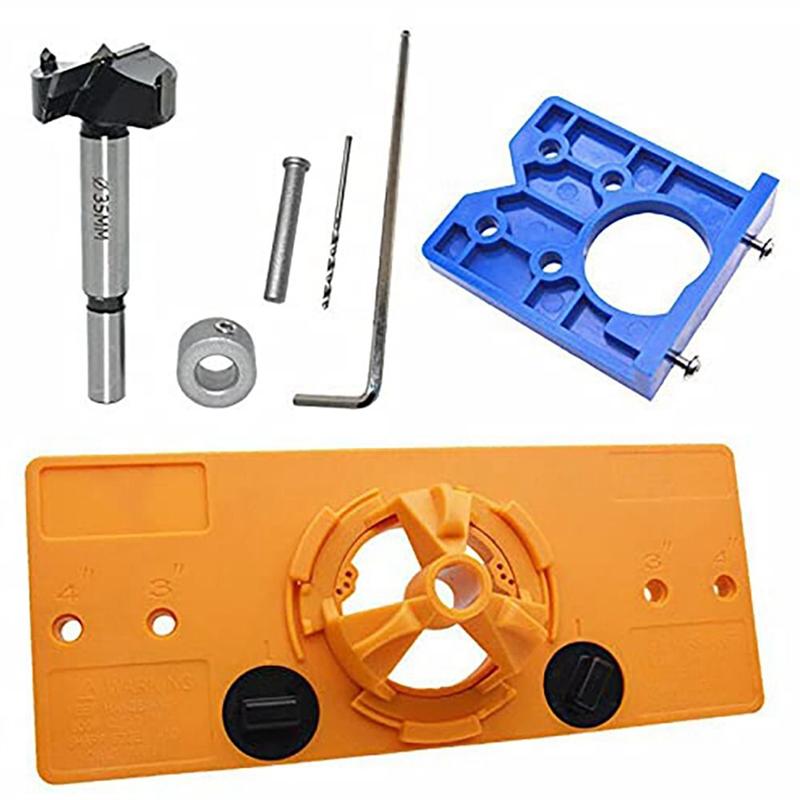 A27F-Door Hole Template Hinge Jig Drilling Hinge Hole Tool Kit Positioning Cup Style Boring Guide Hinge Hole Locator