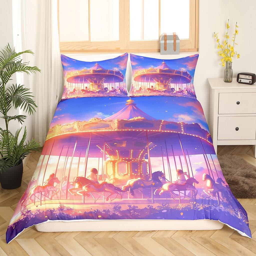 Amusement Park Duvet Cover Set For Kids Boys Girls Lightweight Down Quilt Covers Room Decor 2 Pillowcases 1 Duvet Cover No Quilt