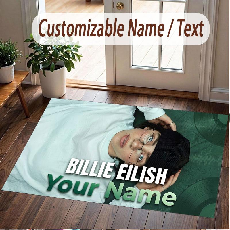Custom Rug Billie Eilish Pattern Print Name Text Soft Non‑Slip Floor Carpet for Home Indoor Decoration