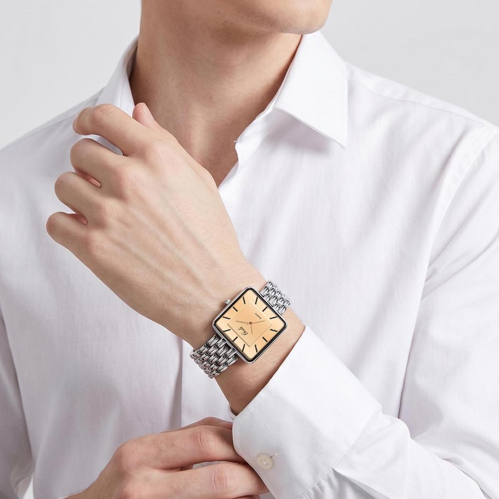 Gedi Retro Women's Square Dial Quartz Watch with Steel Band - Versatile Waterproof Wristwatch for Daily Commute and Work.