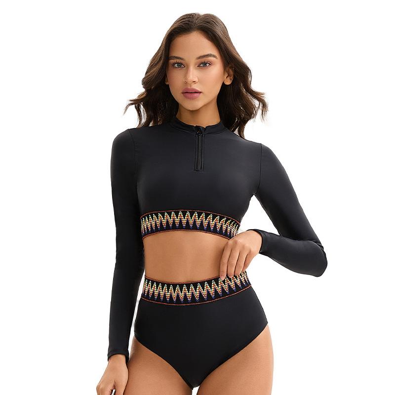 Split Long Sleeve Surfer Suit Sunscreen Swimsuit Women's High Waist Conservative Diving Suit Sexy Swimsuit