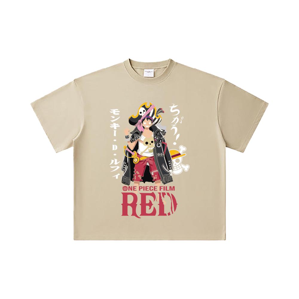 260 GSM Double Yarn 32 Count 100% Cotton One Piece V79 Luffy Film Red Print Unisex Heavy Cotton T Shirt
