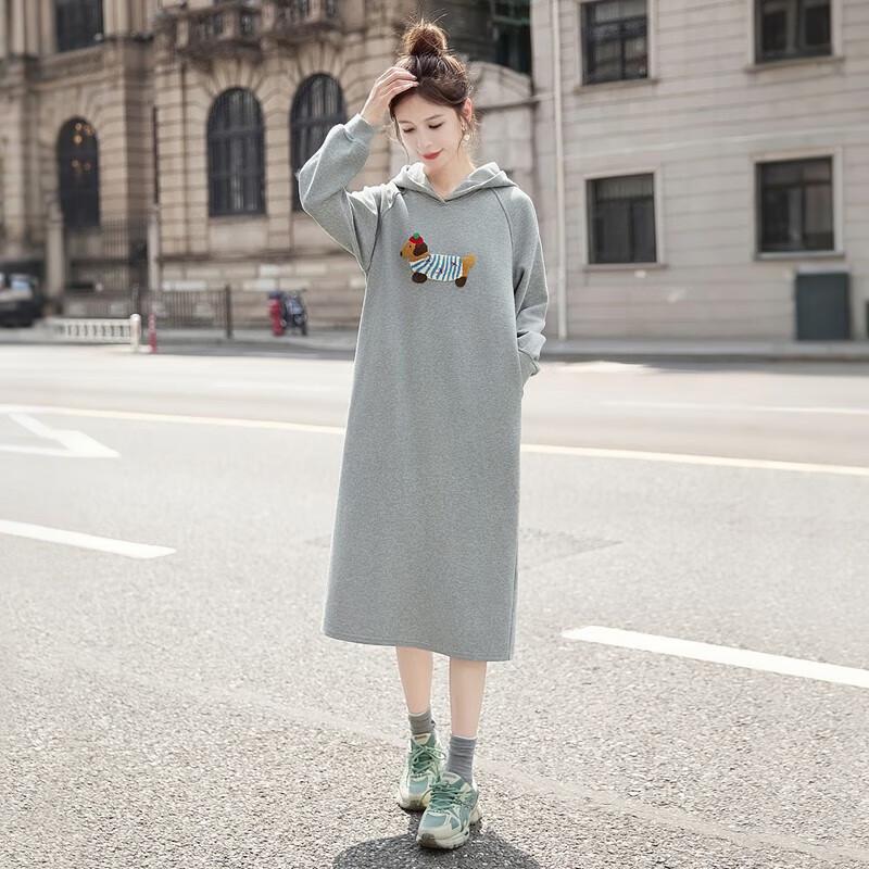 Sibaishe Women's Cartoon Embroidered Hooded Sweatshirt Dress