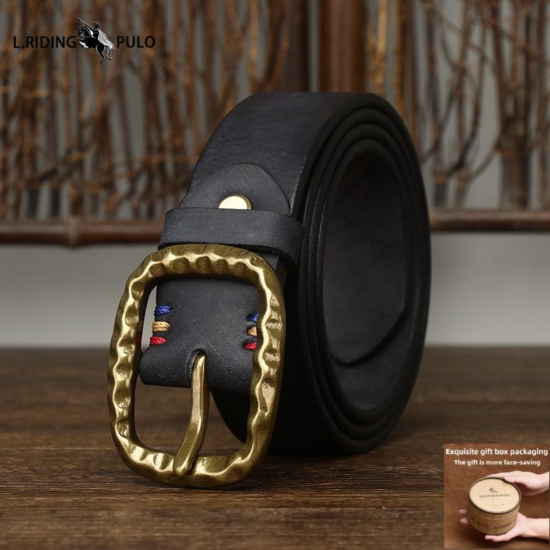 Bold and Thickened Retro Copper Buckle Belt Men's High-end First Layer Cowhide Genuine Leather Belt