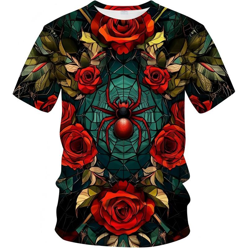 Street Fashion Men's Clothing 3D Digital Printing Spider Graphic T-shirt Round Neck Short Sleeved New In Tops Funny T-shirts Men