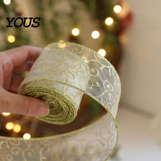 Premium Mesh Ribbon for Ornament Making 2.5" x 2.2 Yards Gold Sheer Christmas Tree Decoration and Decorative Crafts Gift Wrapping, Translucent Fabric