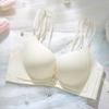 Summer Solid Color Front Buckle Women's Steel-free Back Bra Cover Gathers Medium and Thick Cup Thin Shoulder Strap New Model