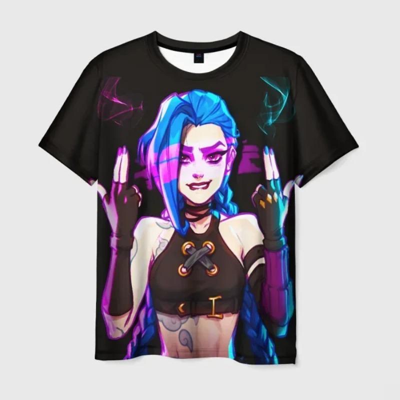 Populární tričko Jinx z Arcane League Potištěná Pánská/Dámská Anime Trička Letní s Kulatým Výstřihem a Krátkým Rukávem Pánský Dospělý Kreslený Top