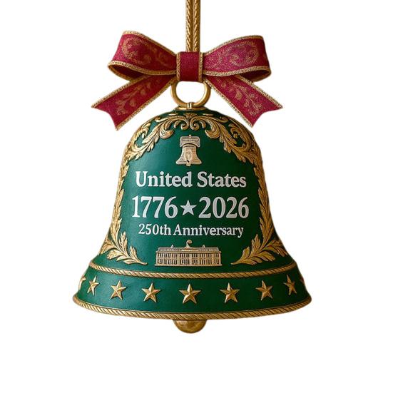 USA 250th Anniversary Bell Ornament Golden-Plated Metal Pendant Durable Collectible Decor Christmas Themed Decorative Bell