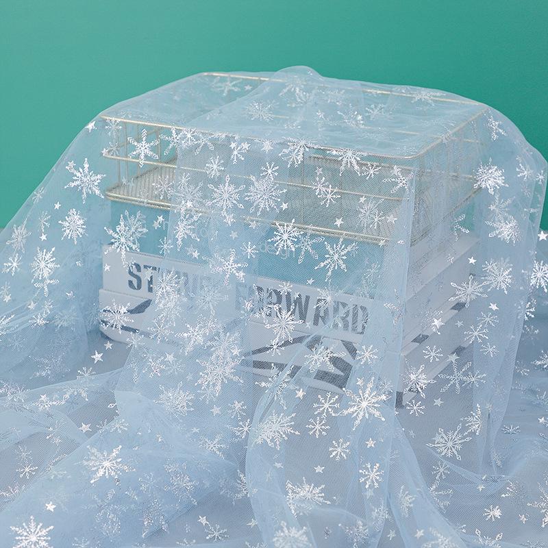 Individually Cuttable Silver Snowflake Mesh Fabric for Hair Accessories and Stage Costumes