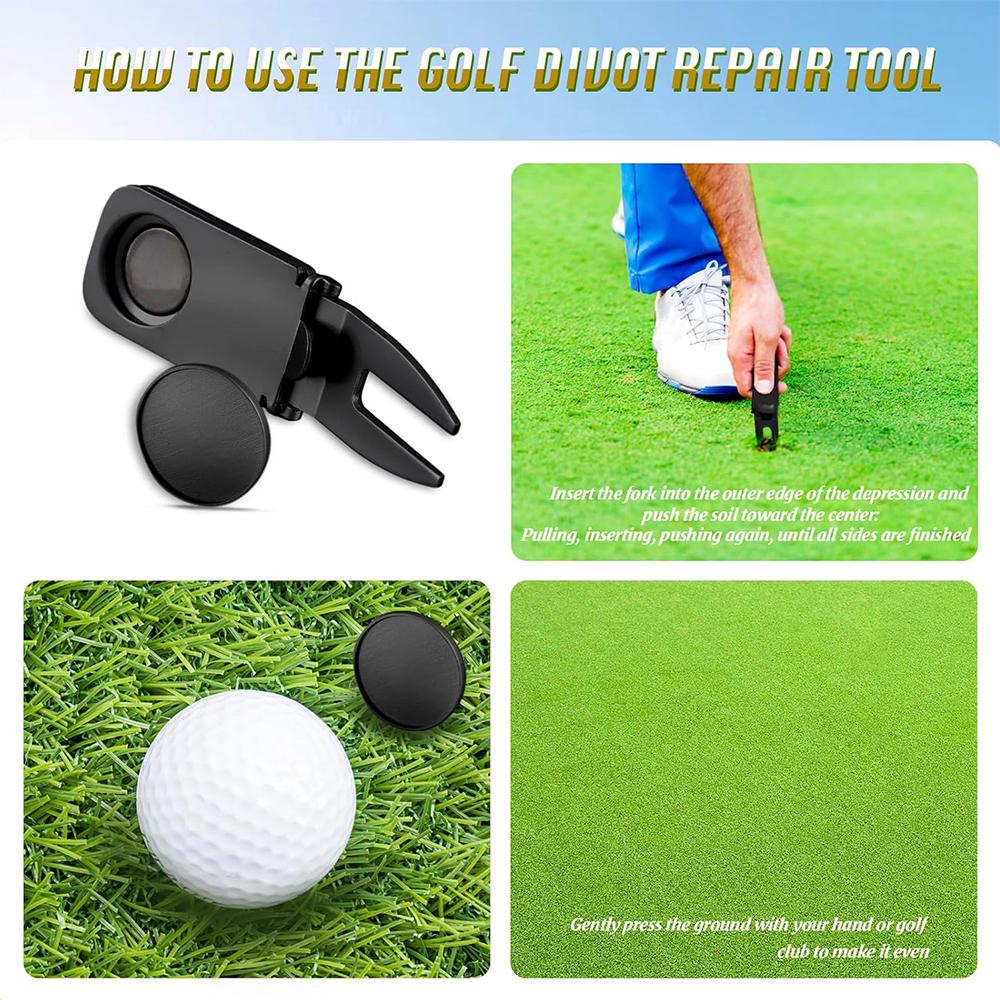 2Pcs 3 in 1 Golf Repair Tool with Magnetic Golf Ball Marker Gift For Man Black