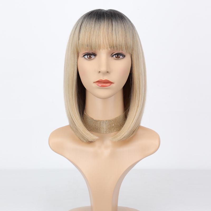 XINRAN Dámská módní černá paruka délky po ramena s úhlednou ofinou ze syntetického vlákna pro každodenní nošení, cosplay, krátký bob, černá paruka