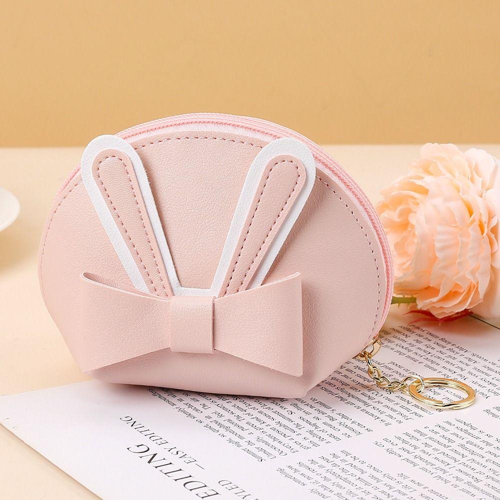 New Multifunctional Coin Purse with Keychain Portable Mini Wallet Card Holder Zipper Catoon Bow Makeup Storage Bag