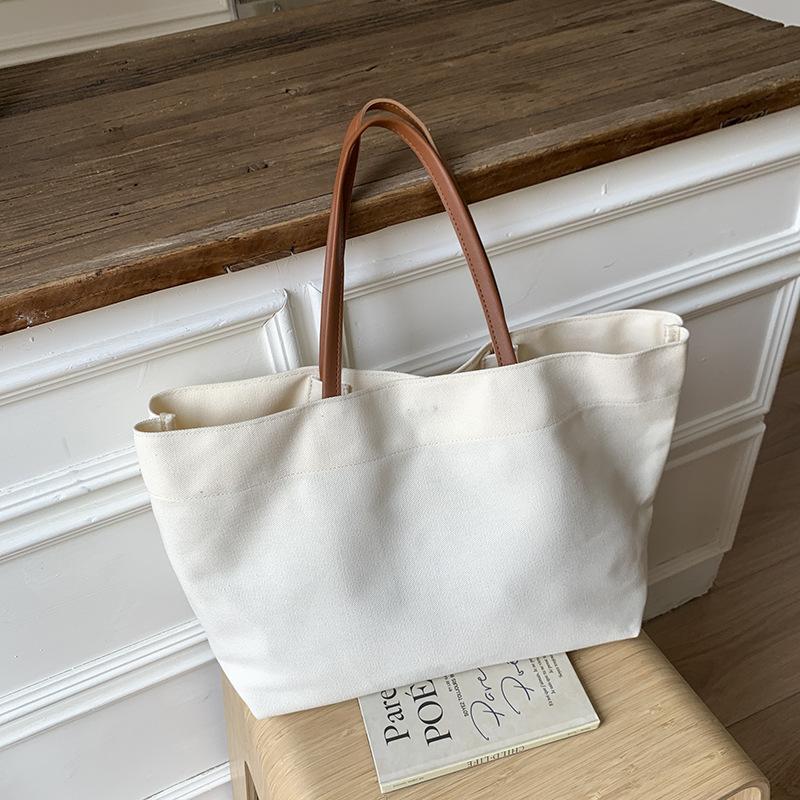New Fashion Casual Shoulder Bag Portable Large Capacity Shopping Bag Solid Color Lightweight Canvas Tote Bag