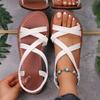Sandales Romaines Plates à Brides Croisées pour Femmes, Bout Ouvert, Fermeture Cheville, Chaussures Confortables pour la Marche, pour l'Été, la Plage, les Vacances, Usage Quotidien Décontracté