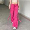 Pantaloni Cargo Rossi Donna Casual Jogger Vita Alta Fianchi Larghi Hip Hop Pantaloni Pantaloni Capri Punk Coreani Tasche Pantaloni