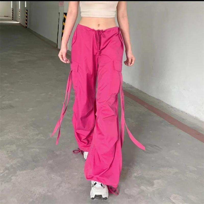 Pantaloni Cargo Rossi Donna Casual Jogger Vita Alta Fianchi Larghi Hip Hop Pantaloni Pantaloni Capri Punk Coreani Tasche Pantaloni