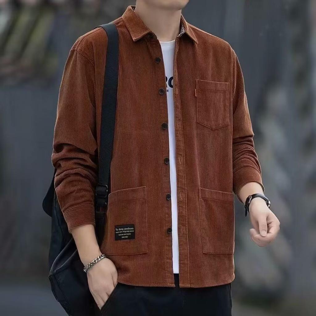 Men'S Corduroy Shirt New Spring And Autumn Loose Fit Versatile Long Sleeve Shirt Casual Workwear Top Jacket