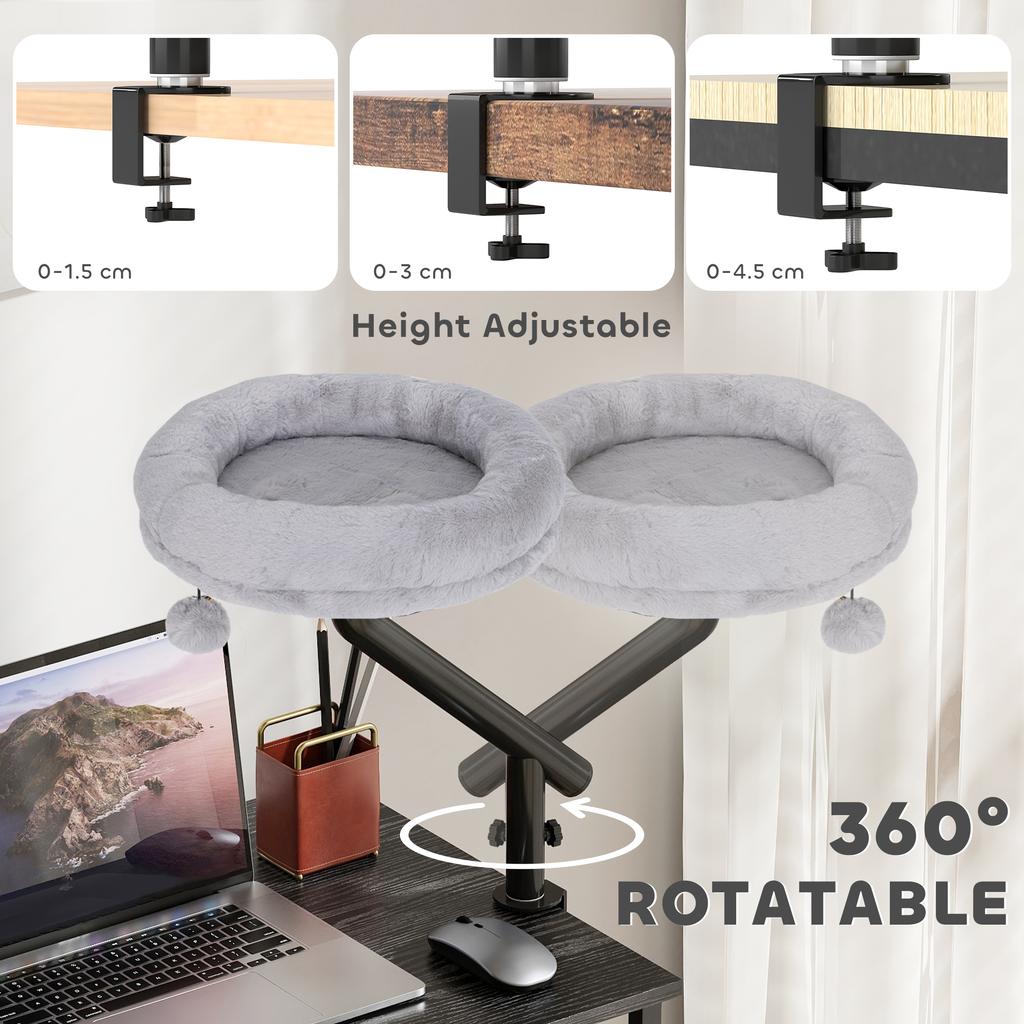 Cat Desk Bed, Cat Hammock 360 degrees Rotatable Adjustable for Window, Table, Work, Grey