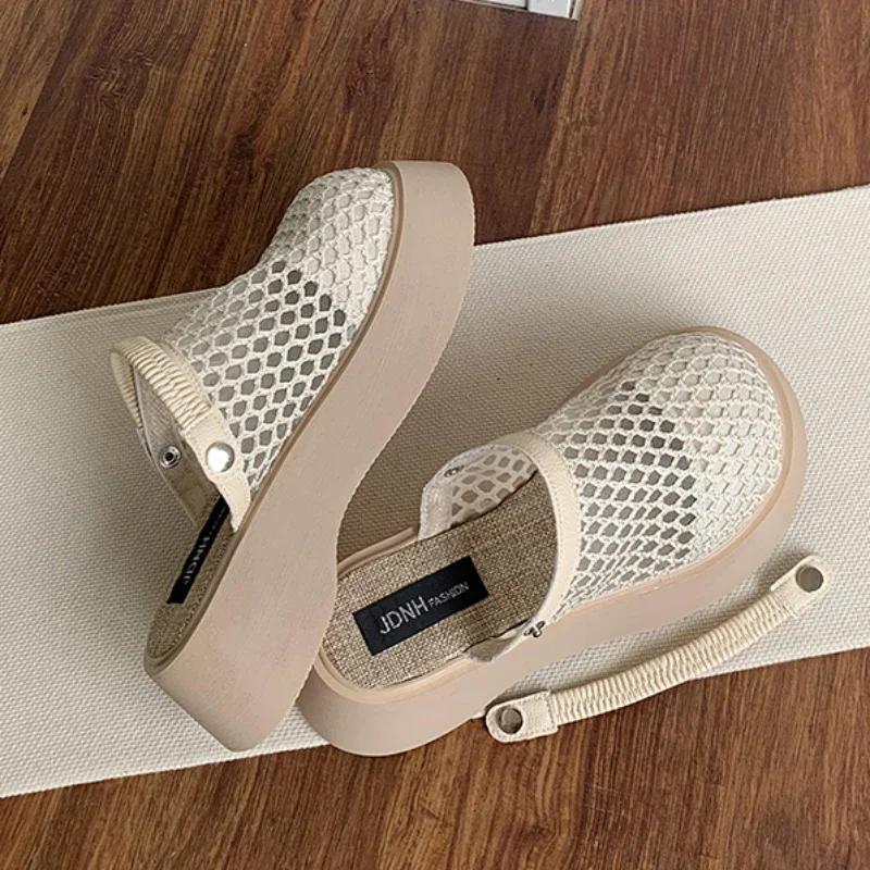 Thick Soled Baotou Sandals 2026 Summer New Style One Foot Half Slippers with Hollow and Breathable Holes, Two Pairs of Sandals