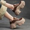 Johnature Thick Soled Heightening Pumps Genuine Leather Lace-up Versatile Retro Women's Platform Shoes