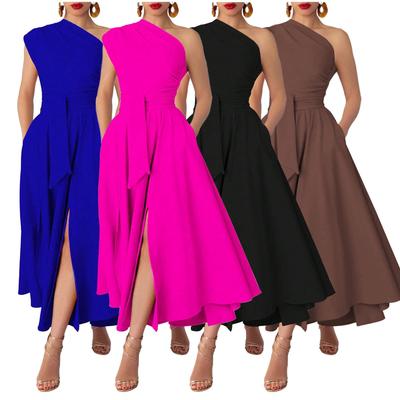 Vestido de Verano sin Mangas de un Hombro para Mujer con Cintura Ceñida y Dobladillo Ancho