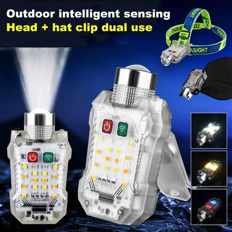 COB Hat Clip Headlight Type-C Rechargable Portable Flashlight Motion Sensor Multifunctional Headlight for Night Riding Fishing