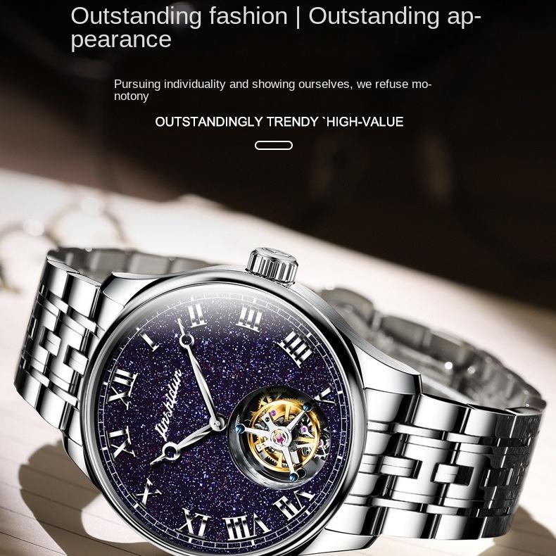 JINSHIDUN Marke Hollow Star Tourbillon Manuelle mechanische Uhr Herrenuhr Herrenuhr