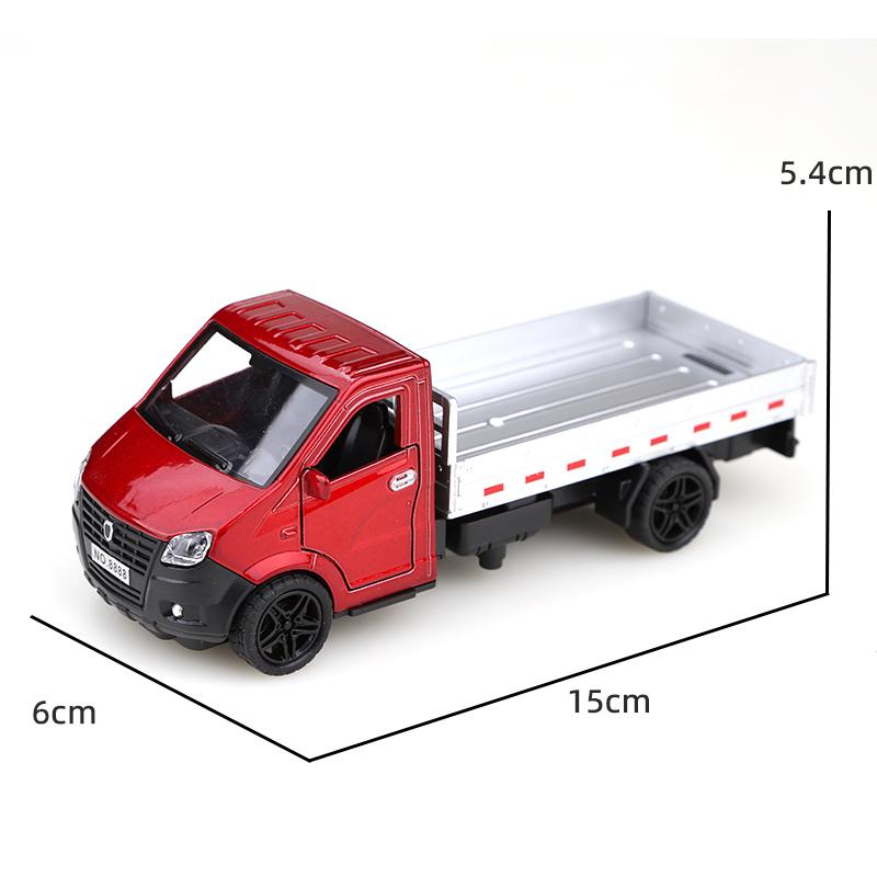 (Eingetütet) Legierter Rückzieher-Dreitürer-LKW im Maßstab 1:34, Stilvolles Design, Kann Fracht transportieren, Spielzeug für Jungen, Druckgussmetall. red