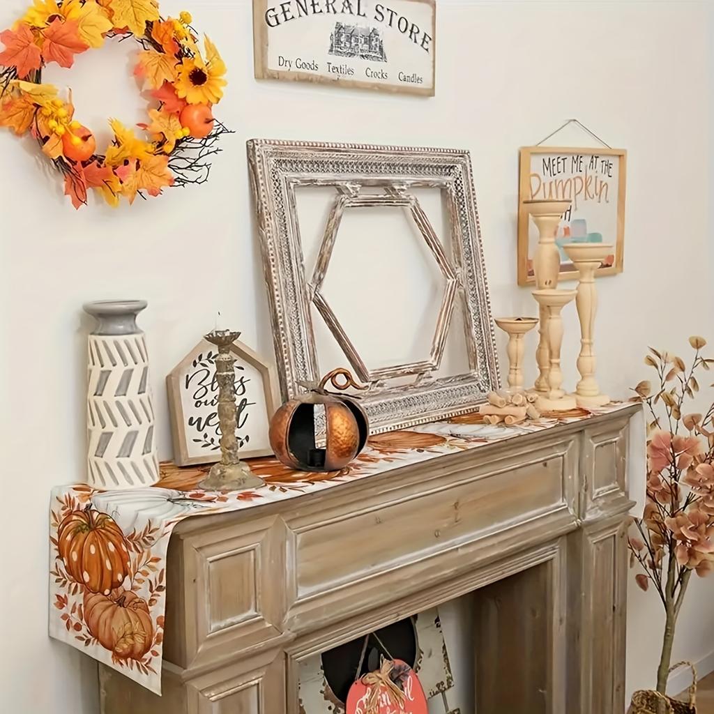 1pc - Table Runner - Thanksgiving Pumpkin and Fall Leaves Design, Table Decor for Indoor & Outdoor Festivities, Party Accessory