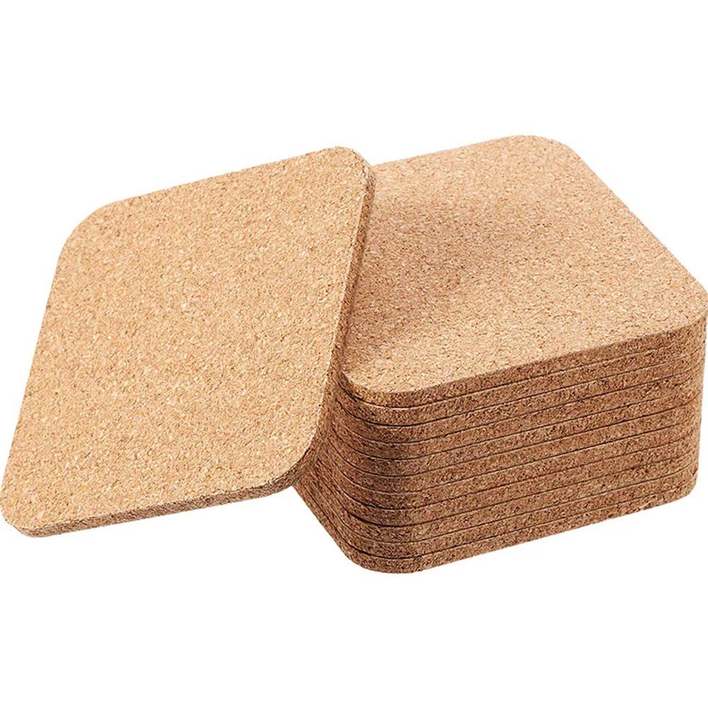 10Pc Cork Coaster DIY Tableware Pad Small Board Square/Round Mat SelfAdhesive Drink Cup Mat Home Table Decoration 100mmx100x3mm