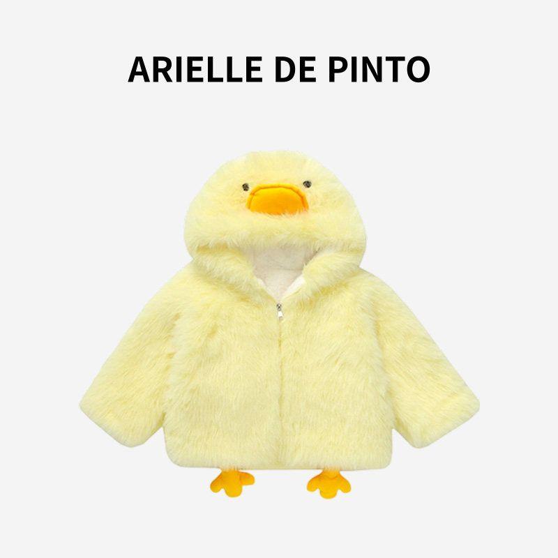 

Зимнее пальто для девочек Arielle De Pinto, мультяшный утенок, с флисом и утолщенный детский свитер Little Yellow Duck Coat 100