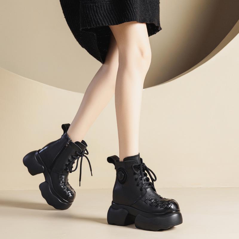 Women's Genuine Leather Platform Ankle Boots - Plush, Lightweight, Martin Style for Fall/Winter