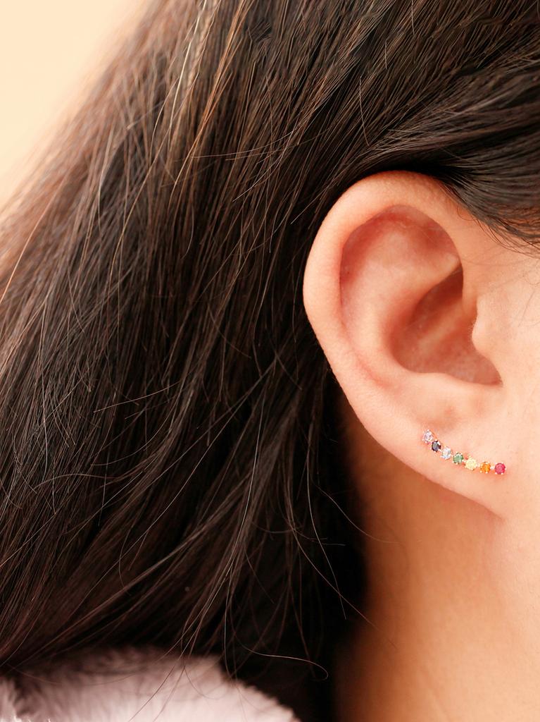 Minimalpiercing 14K Rainbow Cubic Curve Piercing Earrings