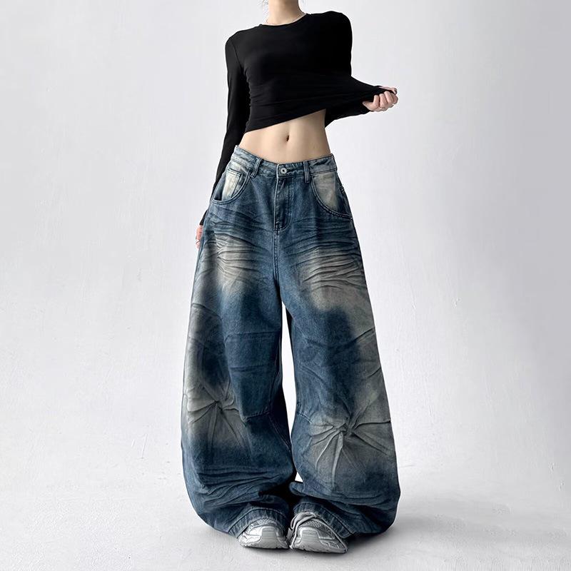 

Women s Lightning Pattern Distressed Wide Leg Denim Jeans - Autumn 2025 Collection 2XL синій