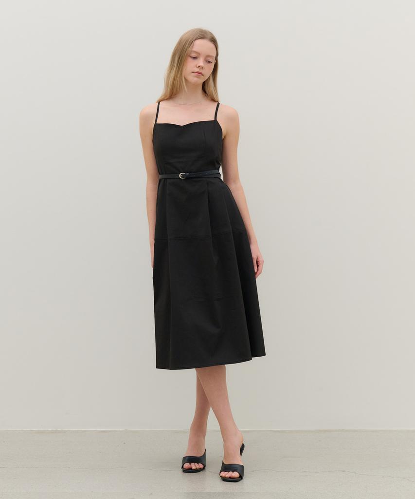 Metapeo Met Seersucker Pleated Bustier Dress Cool Black [Belt Included]
