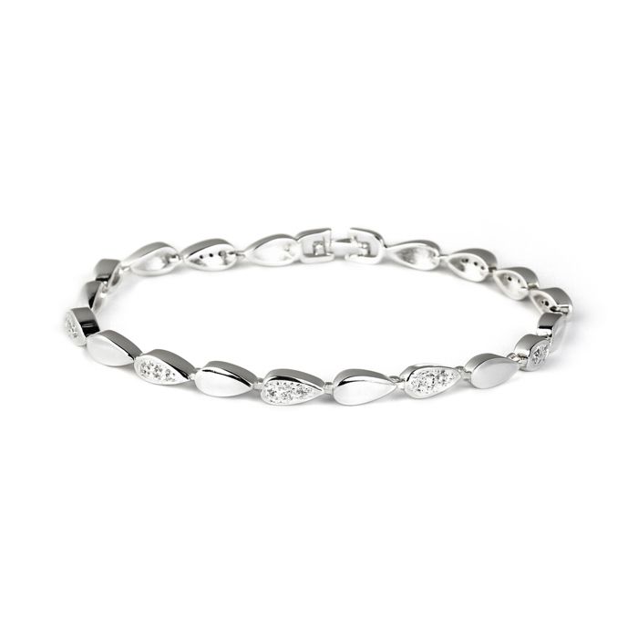 Bracelet - LUXENTER - Tanal - Rhodium-plated Silver Finish - White Cubic Zirconia - 18 Cm