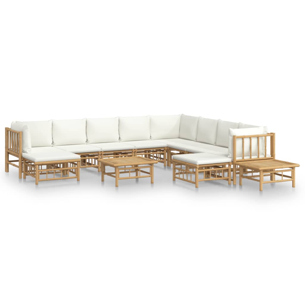 Vidaxl 12-Cz. Garden Furniture Set, Cream Cushions, Bamboo