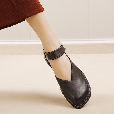 GKTINOO 2025 Frühling/Sommer Neue Retro Flache Sandalen Bequem Echtes Leder Quadratische Zehenpartie Flach Lässige Damen Schuhe