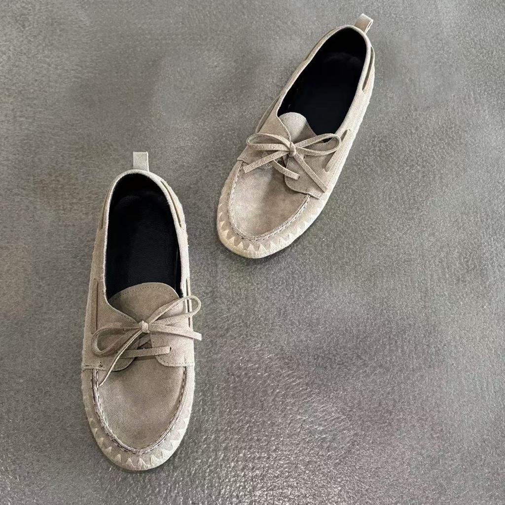 Verze ovčí kůže~ pravá kůže ploché dno retro šněrovací jednobotky dámské 2025 nové jednopákové líné mokasíny malé kožené boty