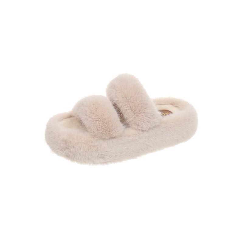 2025 autumn new small muffin thick bottom heightening plush cotton slippers women wear home hair mop